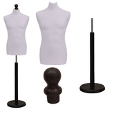Display Guru Male Dressmakers Tailors Dummy Mannequin, Silver Torso Bust with Black Wood Round Base Stand